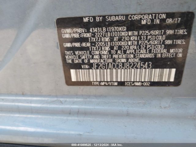 JF2GTACC8J8224543 Subaru Crosstrek 2.0i Premium