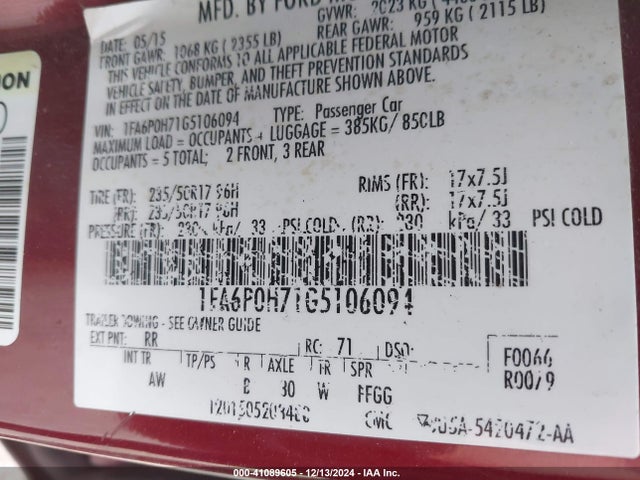 Ford FUSION SE 2016 1FA6P0H71G5106094 Image 9
