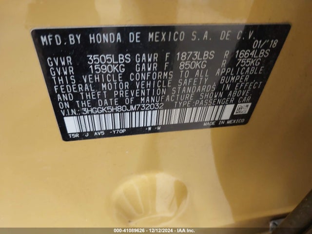 3HGGK5H80JM732032 Honda FIT EX