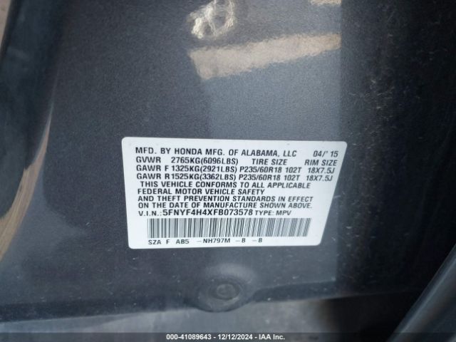 5FNYF4H4XFB073578 Honda Pilot Ex