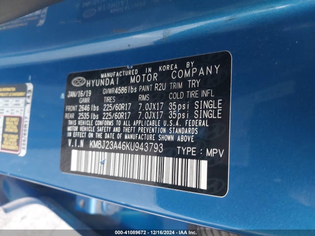 Hyundai TUCSON SE 2019 KM8J23A46KU943793 Image 9