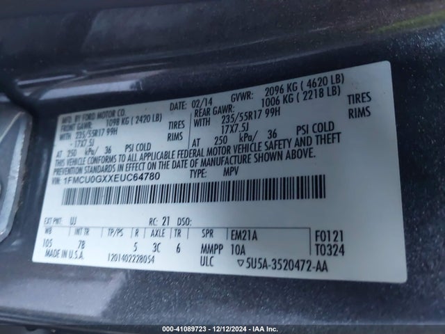 Ford ESCAPE SE 2014 1FMCU0GXXEUC64780 Image 9