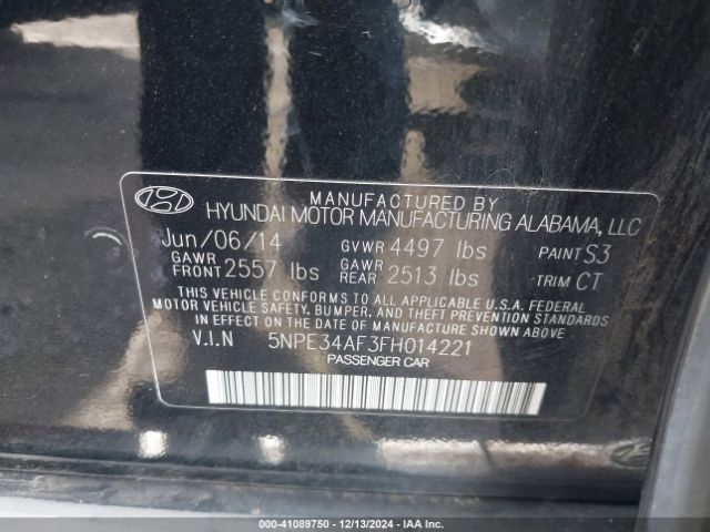 5NPE34AF3FH014221 Hyundai Sonata Limited