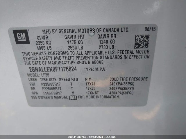 Chevrolet Equinox L 2015 2GNALLEK0F1176624 Image 9