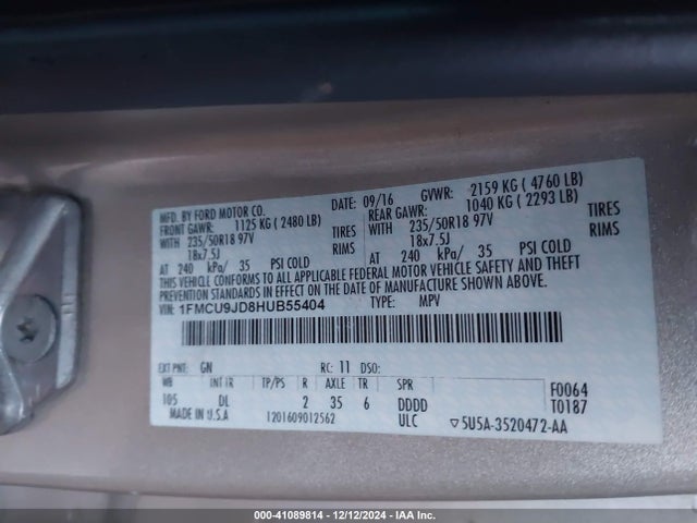 Ford Escape Titanium 2017 1FMCU9JD8HUB55404 Image 9
