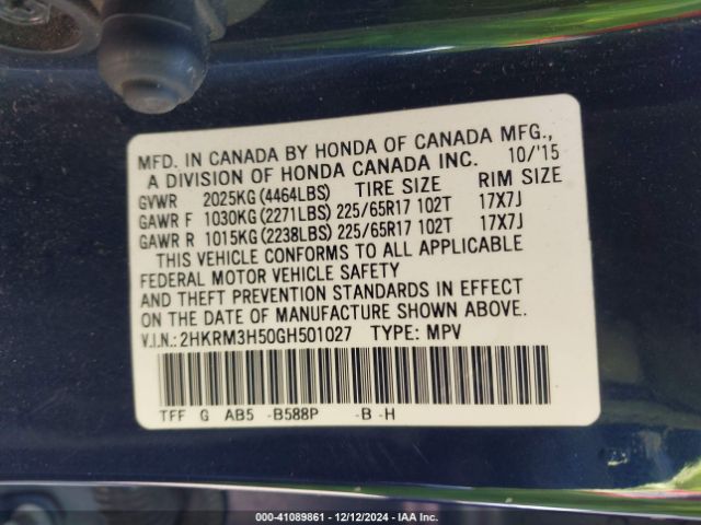 2HKRM3H50GH501027 Honda CR-V EX