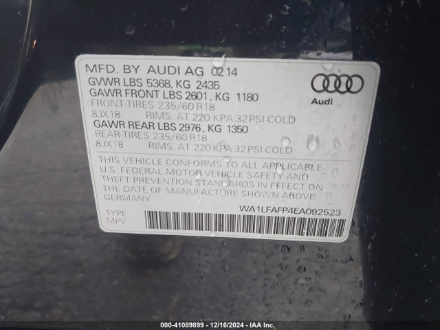 WA1LFAFP4EA092523 Audi Q5 2.0t Premium
