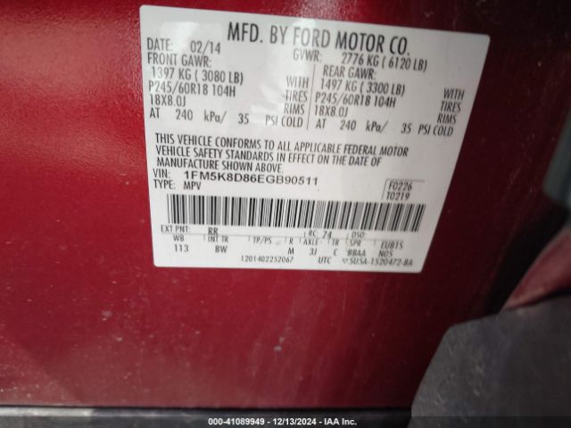 1FM5K8D86EGB90511 Ford EXPLORER XLT