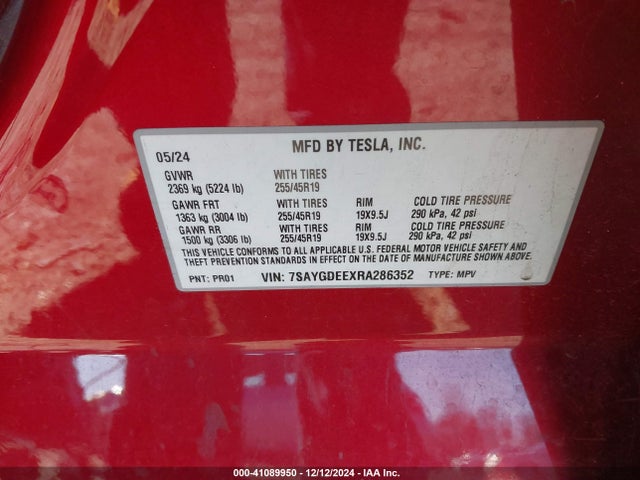 2024 TESLA MODEL Y 7SAYGDEEXRA286352 Photo 8