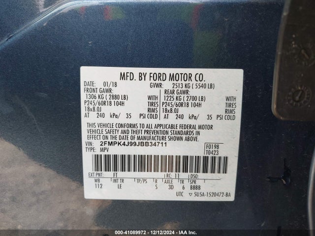Ford EDGE SEL 2018 2FMPK4J99JBB34711 Image 9