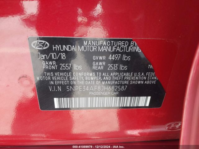 5NPE34AF8JH682587 Hyundai SONATA SEL