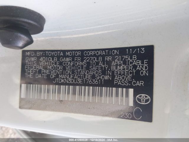 JTDKN3DU3E1763611 Toyota Prius Two