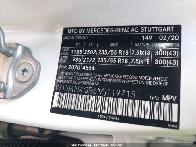 W1N4N4GB6MJ119715 Mercedes-Benz GLA 250
