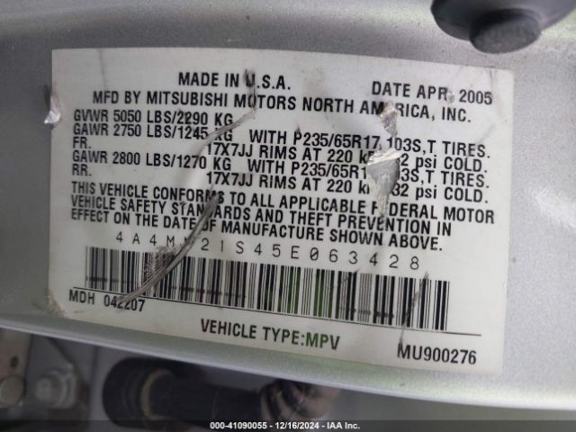2005 MITSUBISHI ENDEAVOR 4A4MM21S45E063428 Photo 8