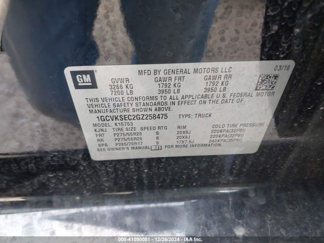 Chevrolet Silverado 1500 2lz 2016 1GCVKSEC2GZ258475 Image 9