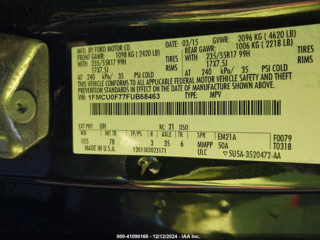 Ford ESCAPE S 2015 1FMCU0F77FUB68463 Image 9