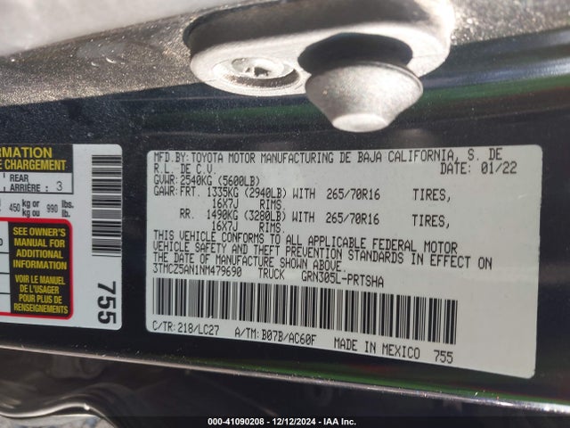 3TMCZ5AN1NM479690 Toyota Tacoma Trd Off Road