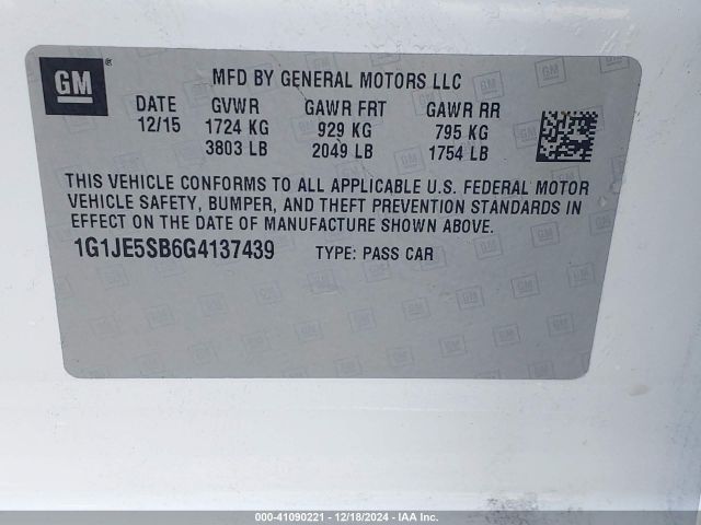 1G1JE5SB6G4137439 Chevrolet Sonic Ltz Auto