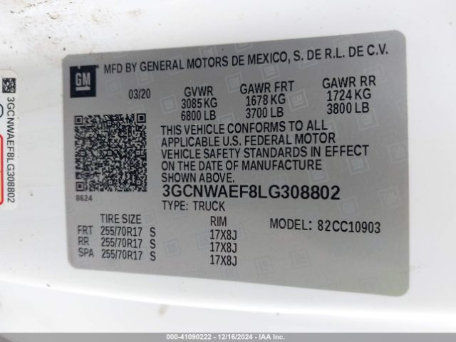 3GCNWAEF8LG308802 Chevrolet Silverado 1500 2wd  Long Bed Wt