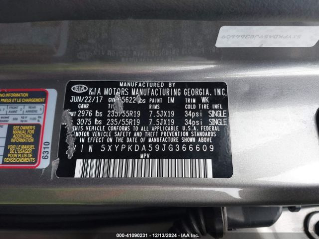 2018 KIA SORENTO 5XYPKDA59JG366609 Photo 8