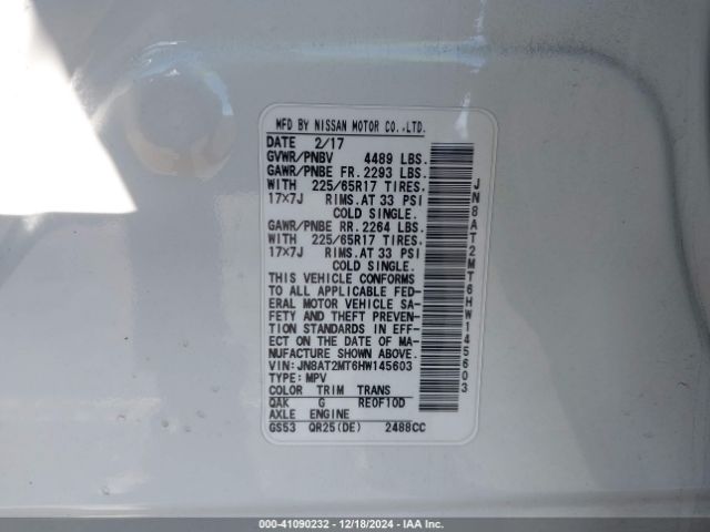 JN8AT2MT6HW145603 Nissan ROGUE SV