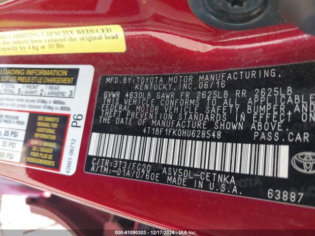 4T1BF1FK0HU628548 Toyota CAMRY LE