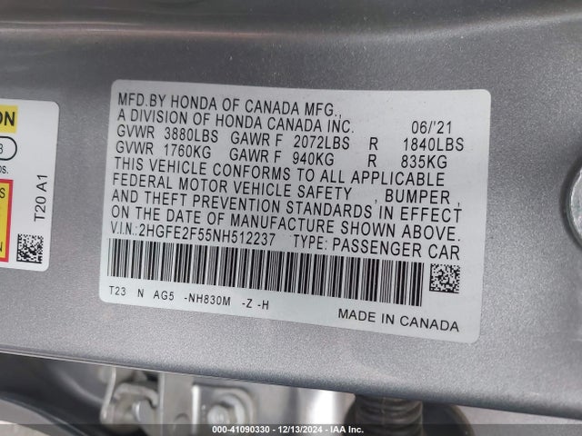 Honda Civic Sport 2022 2HGFE2F55NH512237 Image 9