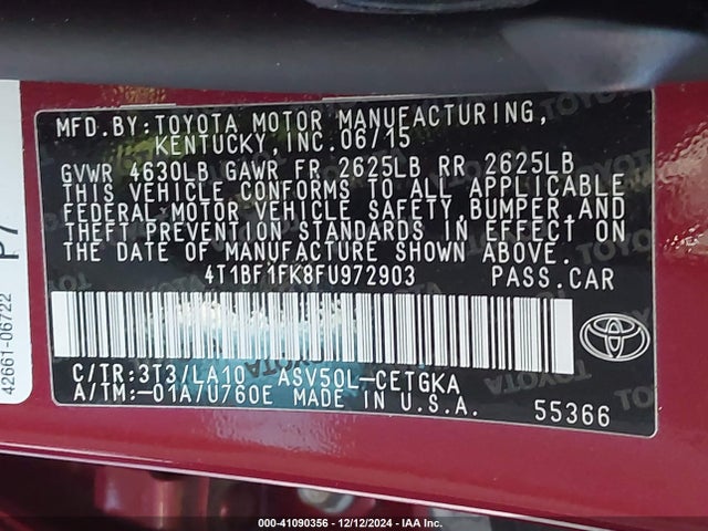 Toyota CAMRY XLE 2015 4T1BF1FK8FU972903 Image 9