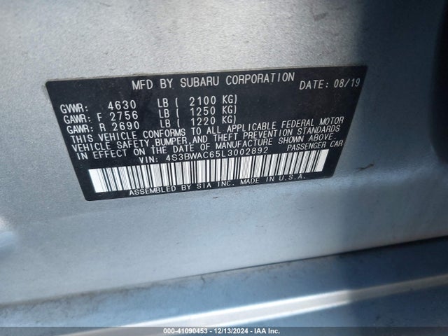 4S3BWAC65L3002892 Subaru Legacy Premium