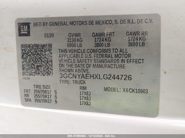 3GCNYAEHXLG244726 Chevrolet Silverado 1500 4wd  Long Bed Wt