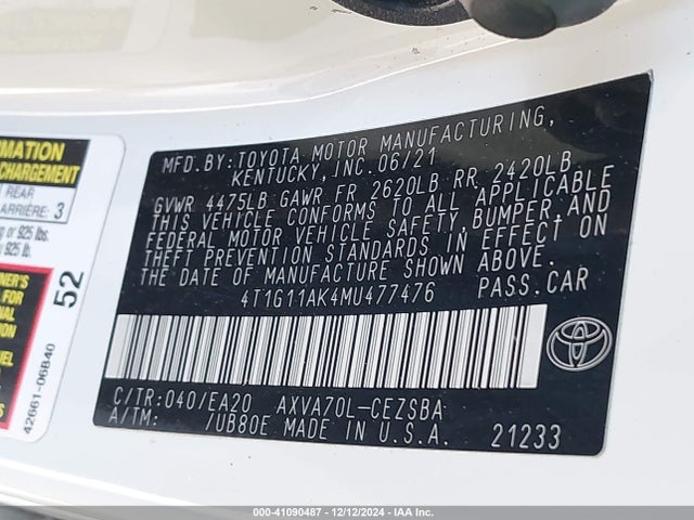 4T1G11AK4MU477476 Toyota a25a-fks