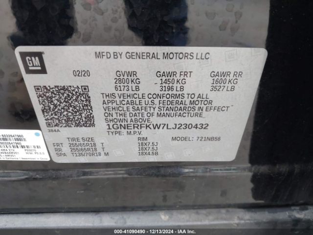 1GNERFKW7LJ230432 Chevrolet Traverse Fwd Ls