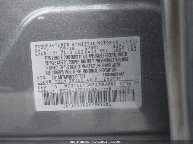 Nissan SENTRA S 2019 3N1AB7AP0KY227381 Image 9