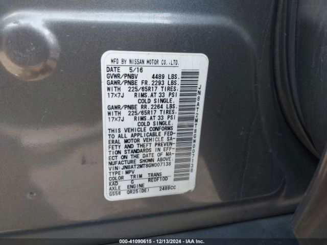 JN8AT2MT8GW007138 Nissan ROGUE S