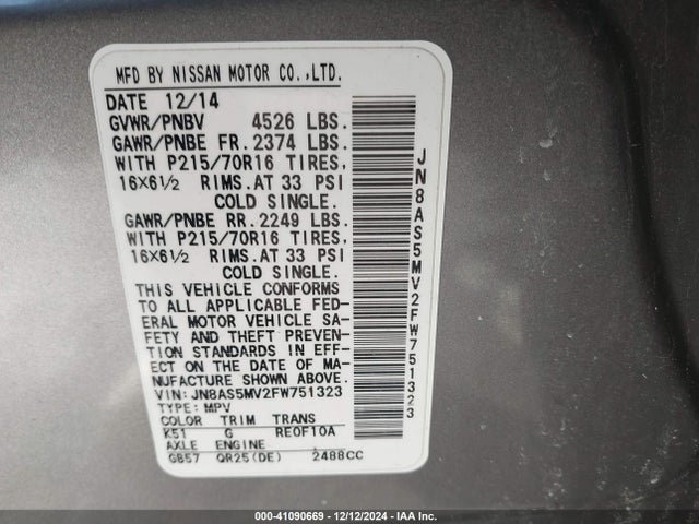 Nissan Rogue Select S 2015 JN8AS5MV2FW751323 Image 9