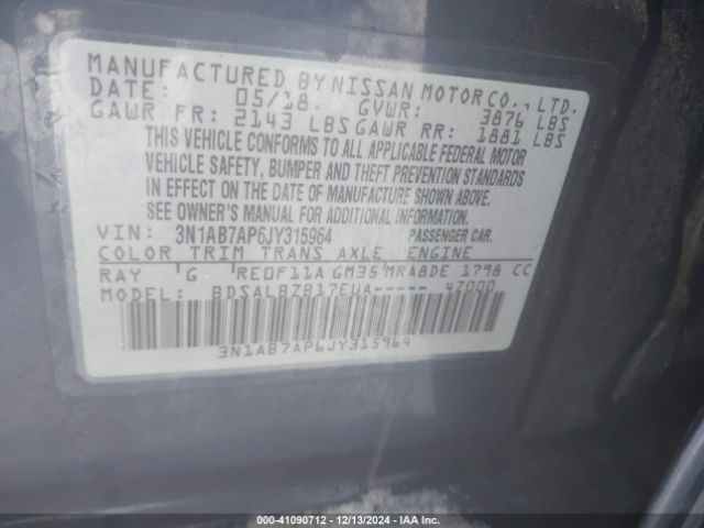3N1AB7AP6JY315964 Nissan SENTRA S