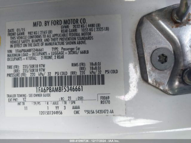 1FA6P8AM8F5346661 Ford Mustang V6