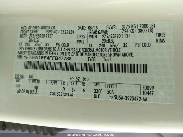 Ford F-150 Platinum 2015 1FTEW1EF4FFB47788 Image 9