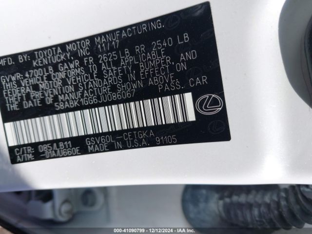 58ABK1GG6JU086067 Lexus ES 350