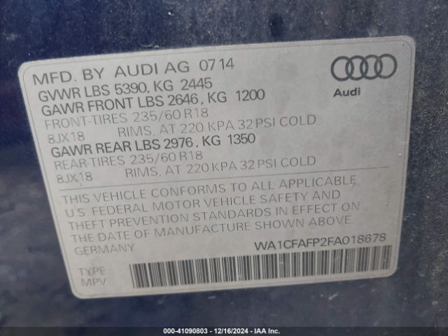 WA1CFAFP2FA018678 Audi Q5 2.0t Premium