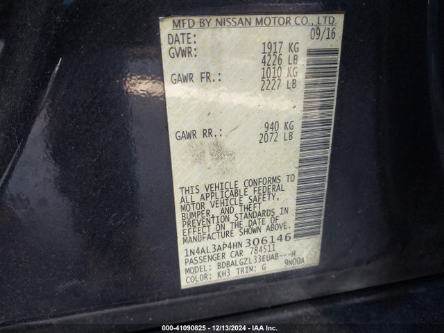 1N4AL3AP4HN306146 Nissan Altima 2.5 S