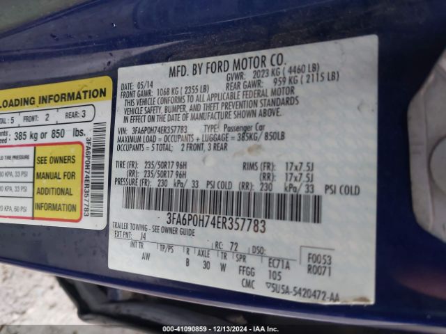 3FA6P0H74ER357783 Ford FUSION SE