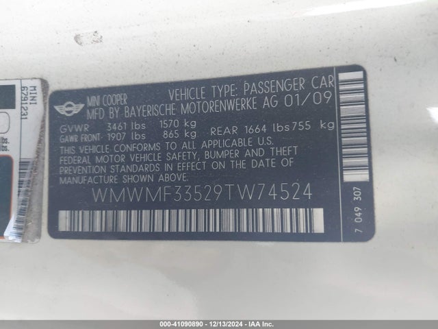 2009 MINI COOPER WMWMF33529TW74524 Photo 8