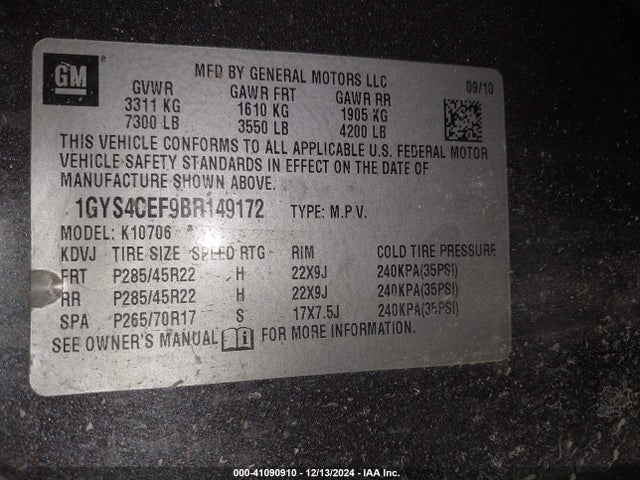 2011 CADILLAC ESCALADE 1GYS4CEF9BR149172 Photo 8
