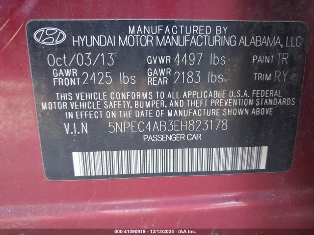5NPEC4AB3EH823178 Hyundai Sonata Se 2.0t