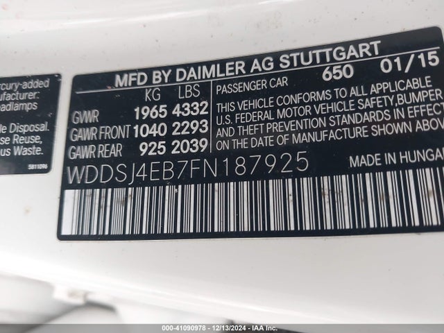 WDDSJ4EB7FN187925 Mercedes-Benz CLA 250