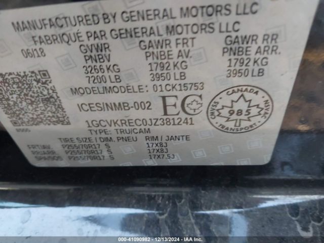 1GCVKREC0JZ381241 Chevrolet Silverado 1500 1lt/2lt