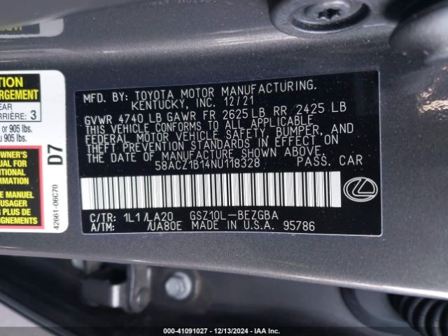 58ACZ1B14NU118328 Lexus ES 350