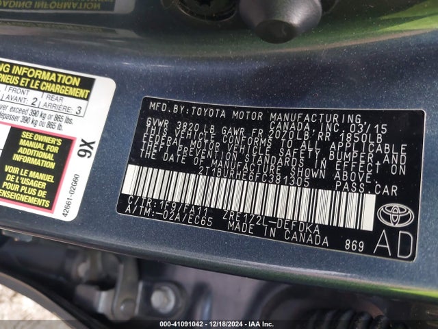 Toyota COROLLA L 2015 2T1BURHE6FC381305 Image 9