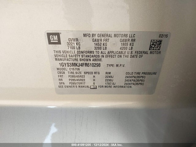 2015 CADILLAC ESCALADE 1GYS3MKJ4FR610298 Photo 8
